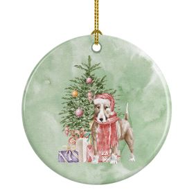 NEW Bull Terrier Red Christmas Presents and Tree Ceramic Ornament Christmas Tree Hanging Decorations for Home Christmas Holiday, Party, Gift, 3 i