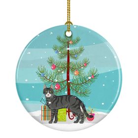 NEW Tricolour Aegean Cat Christmas Ceramic Ornament Christmas Tree Hanging Decorations for Home Christmas Holiday, Party, Gift, 3 in, Multicolor