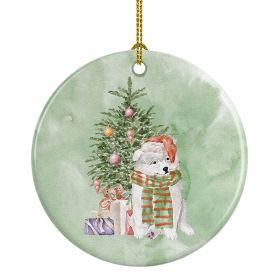 Samoyed Christmas Presents and Tree Ceramic Ornament Christmas Tree Hanging Decorations for Home Christmas Holiday, Party, Gift, 3 in, Multicolor