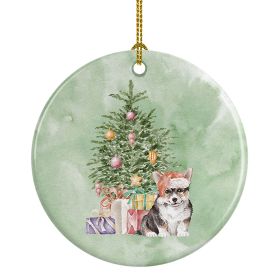 Corgi Puppy Christmas Presents and Tree Ceramic Ornament Christmas Tree Hanging Decorations for Home Christmas Holiday, Party, Gift, 3 in, Multic