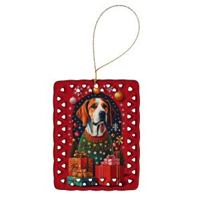 American Foxhound Dog Holiday Christmas Porcelain Ornament Christmas Tree Hanging Decorations for Home Christmas Holiday, Rectangle, Gift, Multic