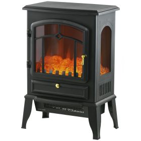 HOMCOM Electric Fireplace Heater Freestanding Fireplace Stove with 3-Side Realistic Flame Overheat Protection 750W/1500W, Black