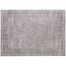 HOMCOM Machine Washable Area Rug 8x10, Non-Slip Traditional Flower Print Floor Carpet for Living Room, Bedroom, Grey and Brown