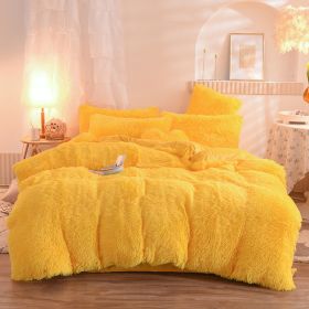 Luxury Thick Fleece Duvet Cover Queen King Winter Warm Bed Quilt Cover Pillowcase Fluffy Plush Shaggy Bedclothes Bedding Set Winter Body Keep War (Option: Yellow-1.5m bed sheet)