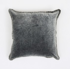 Stonewashed Cotton Velvet Throw Pillow With Decorative Handstiched Edges-19X19 Inch (Option: Charcoal)
