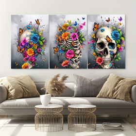 3 Pieces Skull Art Canvas Painting - Framed Contemporary Abstract Minimalist Artwork For Living Room Bedroom Bathroom--Selling On Temu Is Prohibi (Option: 12X8inch)