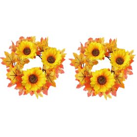 2 Pcs 9.8 Inch Fall Candle Rings Wreaths Candlestick Decorative Rattan Garland Maple Leaf Berries Sunflowers Candle Rings Autumn Wedding Parties (Option: W13688142)