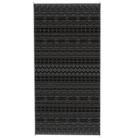 Reversible Outdoor Rug, Waterproof Plastic Straw With Carry Bag, 9 X 18, Black & Gray Geometric Wall (Color: Black)