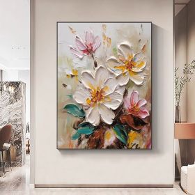 Hand Painted Oil Painting Abstract Blooming Flower Oil Painting Large Wall Art Original Knife Floral Painting Textured Wall Art Boho Art Modern L (Style: 01, size: 90X120cm)